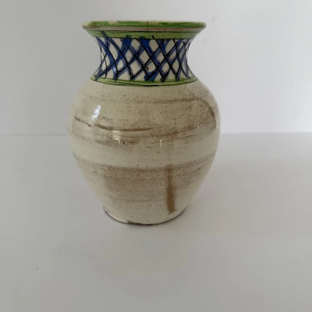 Vintage Italian Pottery Vase Hand Painted Floral Italy 7